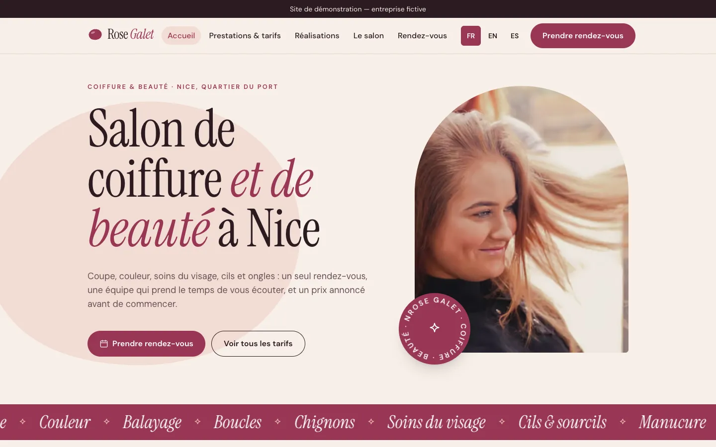 Page d’accueil du site Rose Galet sur ordinateur